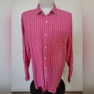 Tommy Bahama Men's Designer Pink Checkered Linen Tencel Blend Long Sleeve Shirt